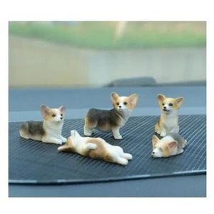 FIGURINE - PERSONNAGE Mr.Z – ensemble de 5 Mini chien Welsh Corgi, Figurines d'animaux, Modèles de jouets de collection, Décor, Cad