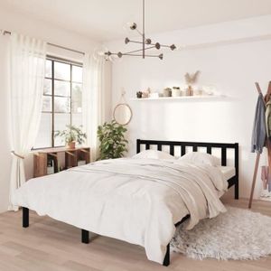 STRUCTURE DE LIT Cadre de lit en bois noir pour matelas 160x200 cm 