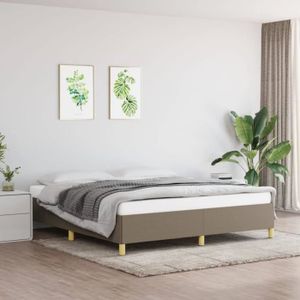 SOMMIER Cadre de lit à sommier tapissier - ESTINK - Taupe - 160x200 cm - Tissu et bois d'ingénierie