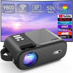 Vidéoprojecteur Mini vidéoprojecteur, WiFi Bluetooth 5G, 9000 lumens, HD 720P, portable, avec correction trapézoïdale ± 15°, projecteur A1