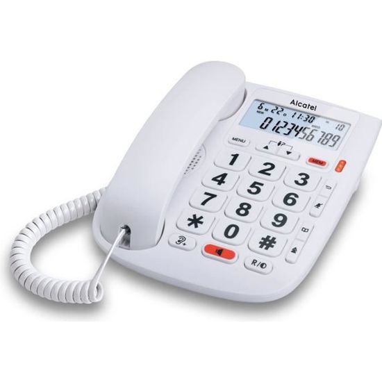 Téléphone filaire senior Alcatel TMax 20 blanc - larges touches - mains-libres - 10 mémoires indirectes