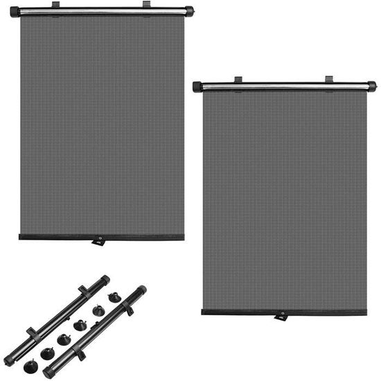Pare-Soleil Enrouleur Pour Voiture - Lot De 2 Stores 40x45 Cm - Ventouses & Adhésif - Protection UV & Chaleur