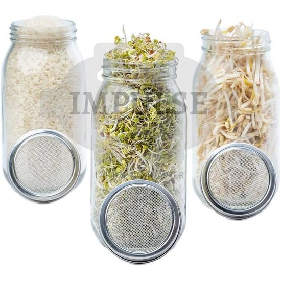 VESTAhome Lot De 3 Bocaux à Germer En Verre 950 Ml Avec Couvercle, Passoire Et Bac D'Égouttement - Kit Complet Pour Faire Pousser Ses Germes