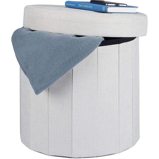 ESituro Tabouret Rangement Pliant Pouf Coffre Teddy Beige - 37,5x37,5x38cm - 150kg - Salon Chambre Entrée Coffre Rangement Jouets