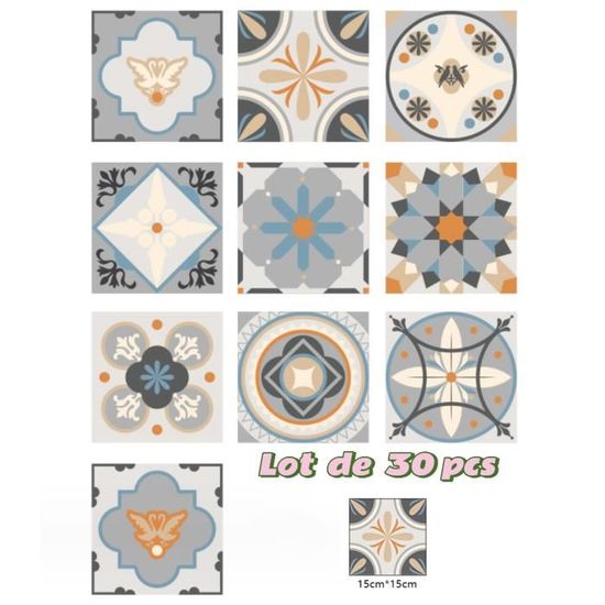 Autocollants Carrelage Mosaïque 18 Pièces - 15x15 Cm - Style Azulejos Pour Cuisine, Salle De Bain