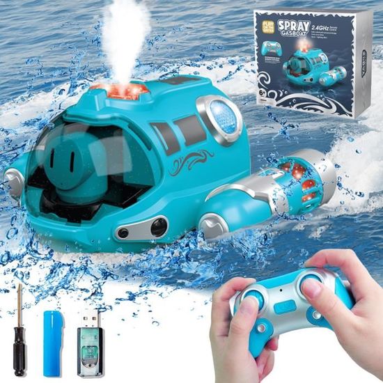 Bateau Télécommandé Avec Spray Et Lumières - RC 2.4GHz - Double Hélice, 360° - Pour Piscine Ou Baignoire