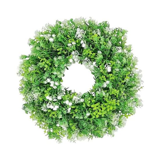 HAOSHCIS Couronne Artificielle Avec Fleurs - Décoration De Trèfle - Trèfle à Feuilles Vertes Pour Porte D'entrée, Mur, Festival, Cheminée, Fenêtre