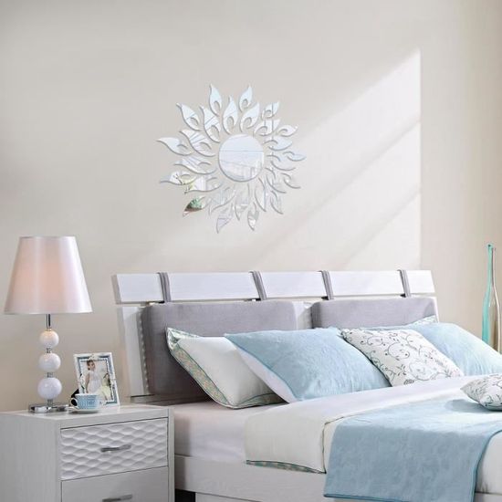 Sticker Mural Amovible En Acrylique Argenté - Design Moderne Fleur 3D - Pour Salon, Chambre, Salle De Bain - 100x29 Cm