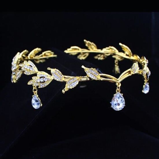 Bandeau De Mariée Or Blanc 14k - Cristaux Diamant Simulé 10ct - Ajustable Sans Nickel