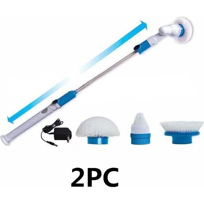 2 Lot Turbo Scrub Electric Long Handle Spin Scrubber Brosse de Nettoyage Rotative électrique Un Total de 6 Brosse + 2 pc NOËL Sac