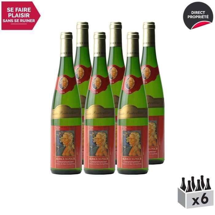 Alsace Gewurztraminer Cuvée Particulière Blanc 2016 - Lot de 6x75cl - Alsace Munsch - Vin AOC Blanc d' Alsace - Cépage