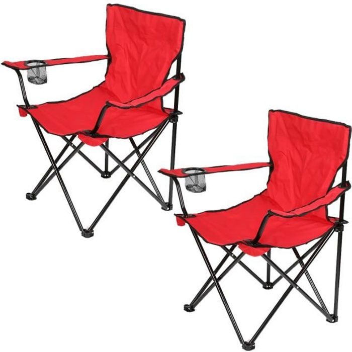Lot de 2 (ROUGE) Chaise pliante camping et jardin pour Pêche Activités de plein air