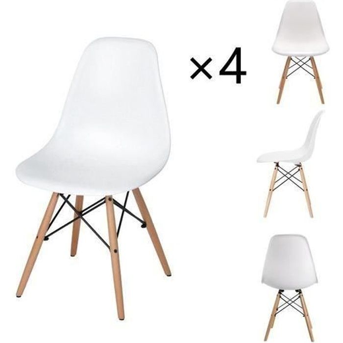 DORAFAIR Lot de 4 chaises scandinave design tendance rétro bois chaise de salle à manger - Blanches