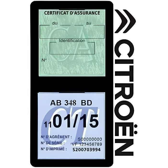 Double porte vignette assurance Citröen sticker adhésif couleur noir