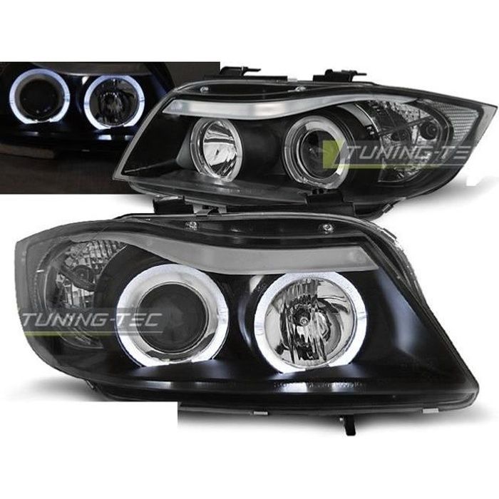 Paire Feux Phares BMW serie 3 E90 - E91 2005 a 2008 Angel eyes noir