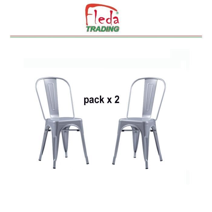 Chaise en métal de Style Industriel-Chic Package DE 2 Pieces Tolix Design Mat Gris