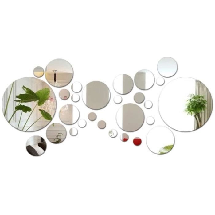 28pcs Stickers Muraux Miroirs Rond Décoratifs Cercle Miroir Autocollant 3D Acrylique Deco Mural Amovible pour Salon Chambre Mai 938