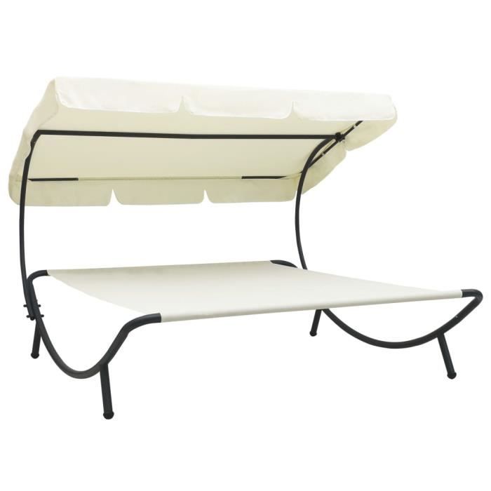 Lit de repos d'extérieur avec auvent Blanc crème - DIO7380741882763