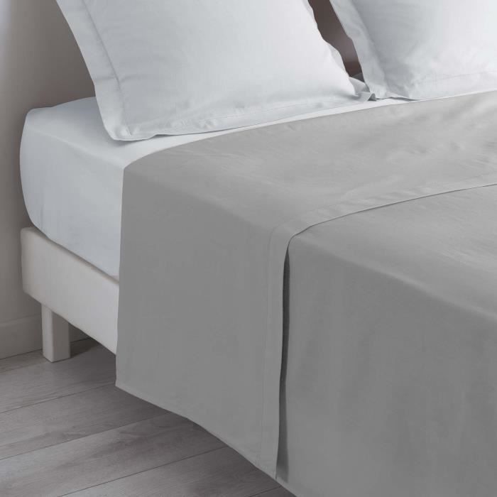Drap plat lit 2 personnes 240 x 300 cm 100% coton 57 fils couleur Galet