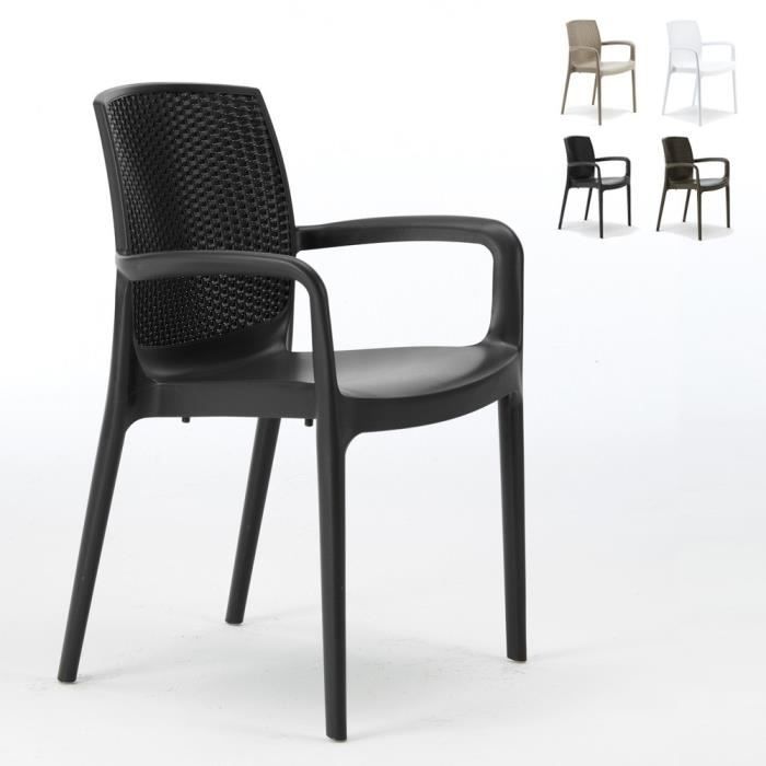 Chaises de Jardin Boheme Grand Soleil Bar avec accoudoirs Poly-rotin, Couleur: Noir