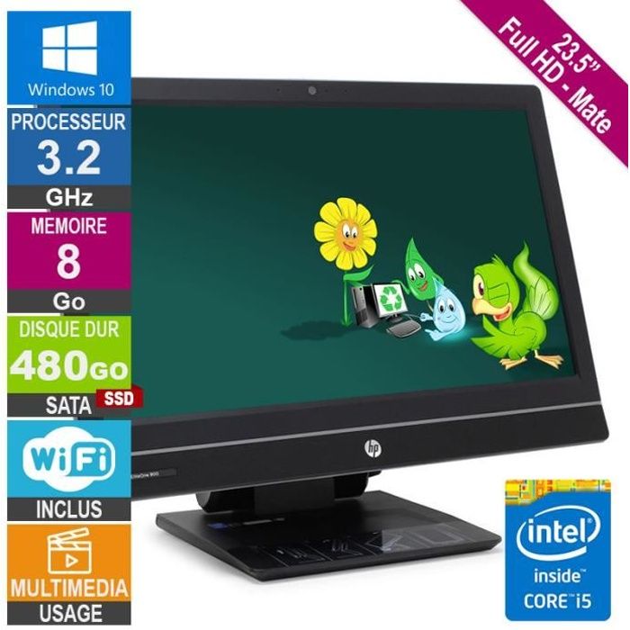 PC Tout-en-un 23- HP 800 G1 Core i5 3.20GHz 8Go/480Go SSD Wifi W10