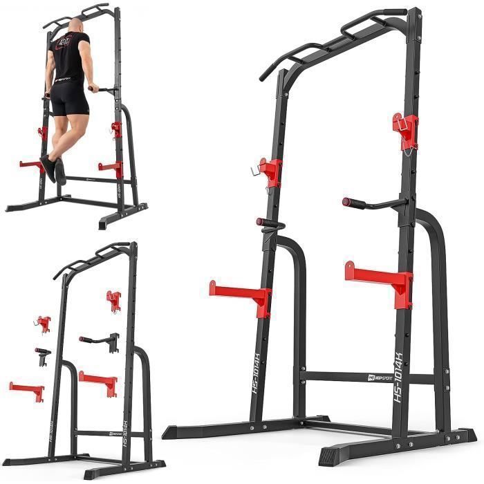 HS Hop-Sport Station de musculation HS-1014K avec barre et assurage + Gants d’exercice GRATUIT