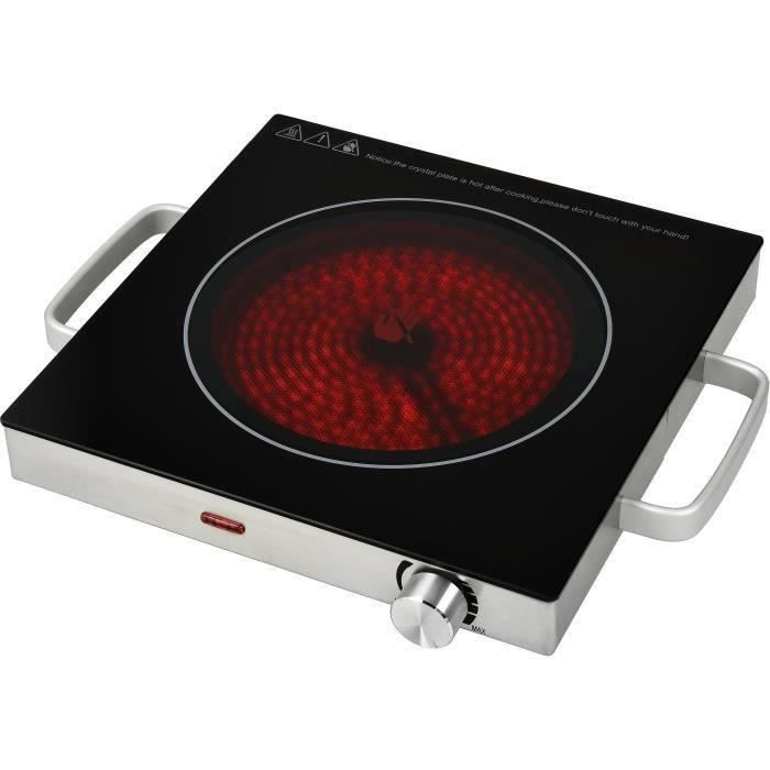 SHOT CASE - KALORIK TKGCKP1001 Réchaud électrique avec plaque céramique - 2000 W - Surface 28 x 28 cm - Noir et inox