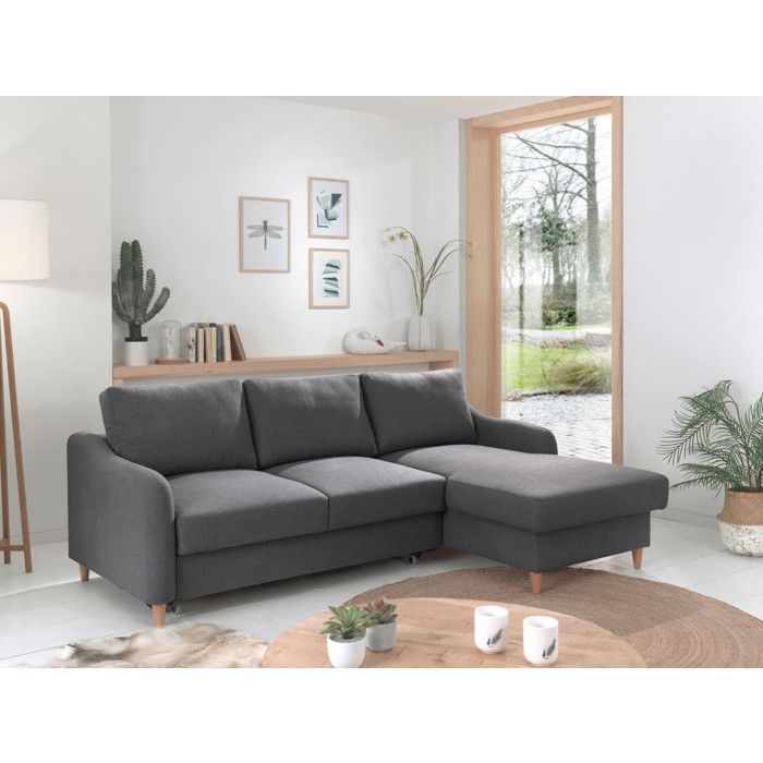 Canapé d'angle 4 places Gris Tissu Scandinave