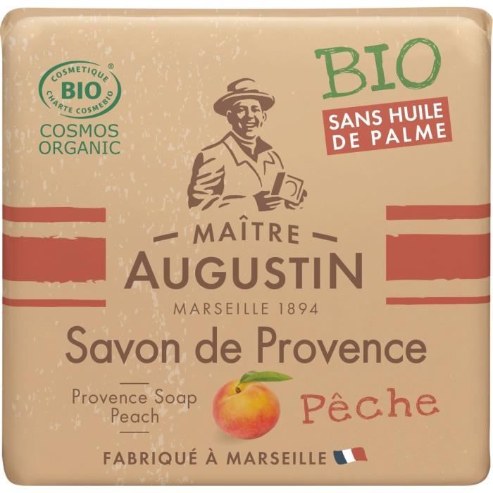 Le savon de Provence Bio Pêche MAITRE AUGUSTIN nettoie votre peau tout en douceur.