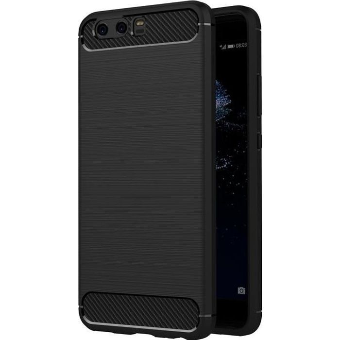 Coque Huawei P10, Noir Silicone Coque pour Huawei P10 Housse (5,1 Pouces) Fibre de Carbone Etui Case