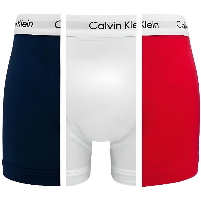 CALVIN KLEIN Pack de 3 Boxers Coton Homme Rouge-Marine-Blanc