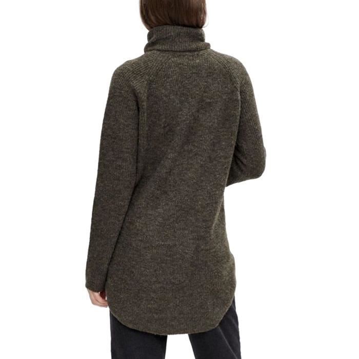 Pull Long Kaki foncé Femme Pieces Ellen