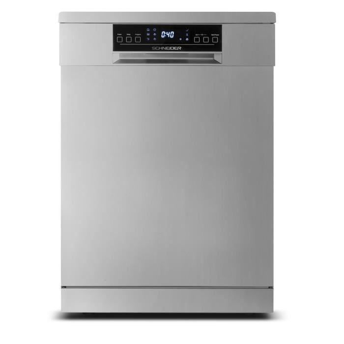 SCHNEIDER - SDW1542BDIX - Lave vaisselle - Pose libre - 15 couverts - 42dB - Classe D - Tiroir à couverts - Moteur inverter - Inox