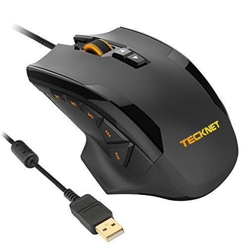 TeckNet® HyperTrak Souris de gaming, 16 400 dpi, câblage avec capteur Avago ADNS-9800, 10 boutons programmables et ajustement RGB,