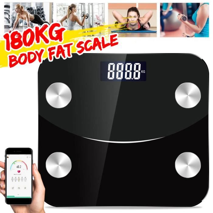 TEMPSA Pèse Personne Impédancemètre Bluetooth Intelligente LED Échelle Graisse 76 éléments Données Noir