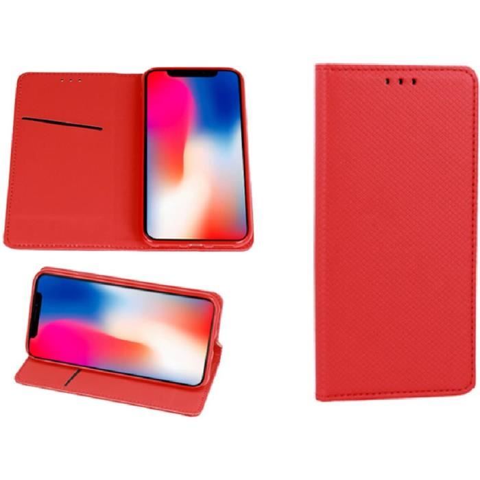 Coque iPhone 13 - Etui Housse Portefeuille Fermeture Magnétique Rouge