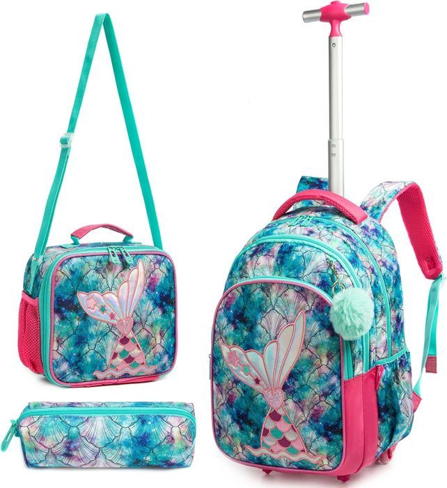 Cartable a Roulette Fille Primaire, 18 Pouces Sac Roulette Enfant 3Pièces  pour Voyages Scolaires, Résistant à l'eau de à 12