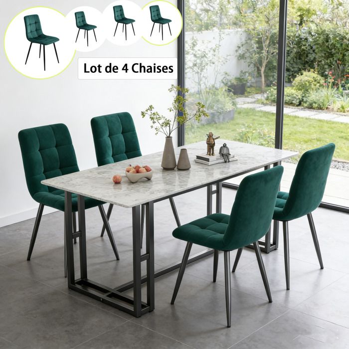 Chaises Lot de 4 Chaise Salle a Manger Assise Rembourrée en Velours Chaises de Salle à Manger Chaise de Bureau Métal Vert