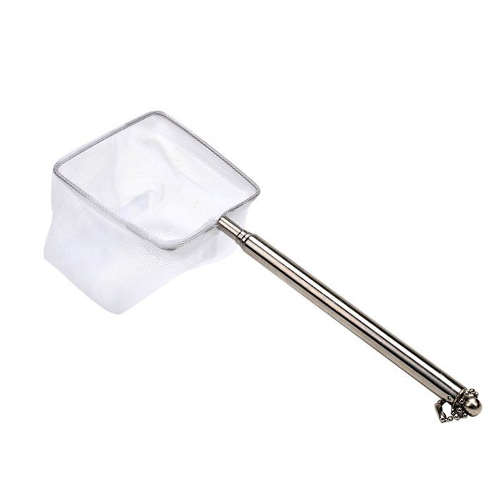 Épuisette pour aquarium - AIMOONSA - Carrée - Inox 304 - Manche télescopique 20–48 5 cm - Filet nylon
