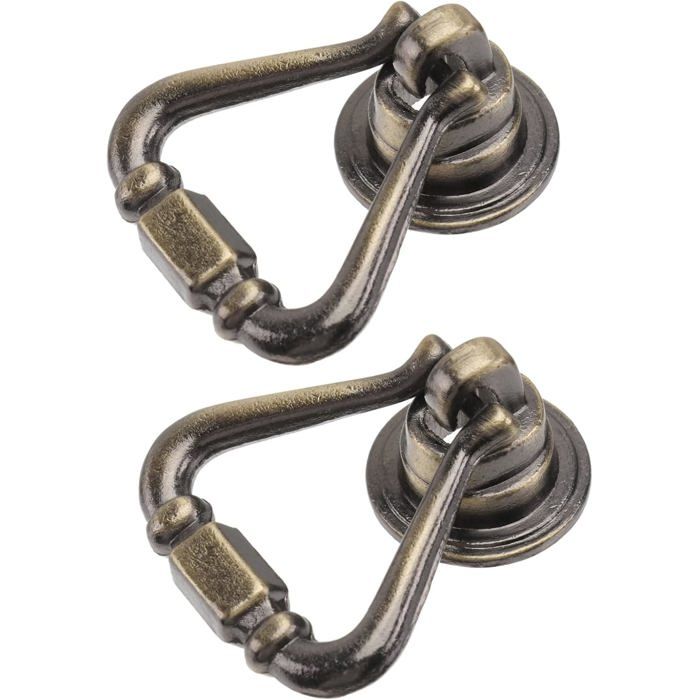 Lot de 2 poignées de tiroir en laiton antique anneau de traction décoratif à trou unique avec vis pour meubles