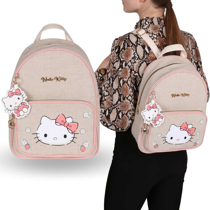 Porte-clés Sac à Dos Hello Kitty Avec Pochette Transparente - Fait Main, Neuf Sans étiquette