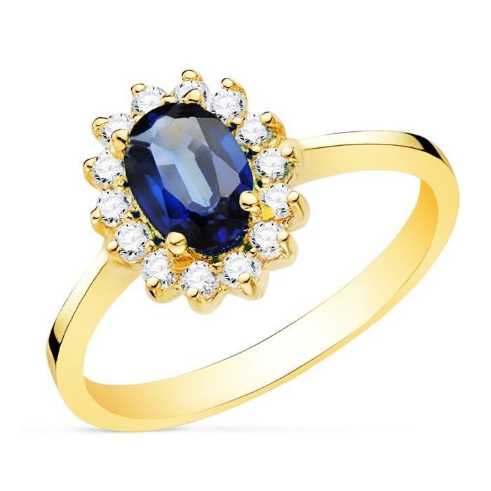 Bague en or 18 carats pour femme avec saphir de 098 ct. quatorze diamants 002 ct.
