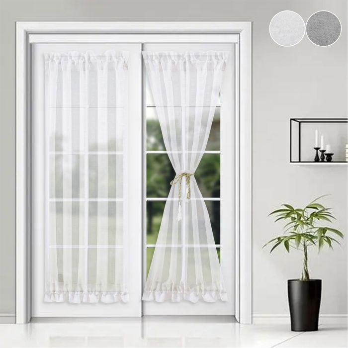2 Rideau de Porte Long 137x183cm Passe Tringle Double Blanc Semi-Transparent - Voile Lumière Filtrée Sécurité Enfants/Pets