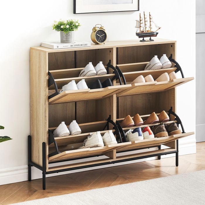 MEUBLE A CHAUSSURES - PROMIRACAL - PROMIRACAL - 4 portes - Rotin naturel - Structure métal - Grande capacité