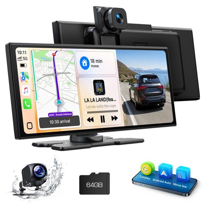 CAMPARK 11.26 Autoradio Carplay sans Fil Android Auto Dashcam 2.5K+1080P Caméra de recul Écran Tactile Mirror Link GPS