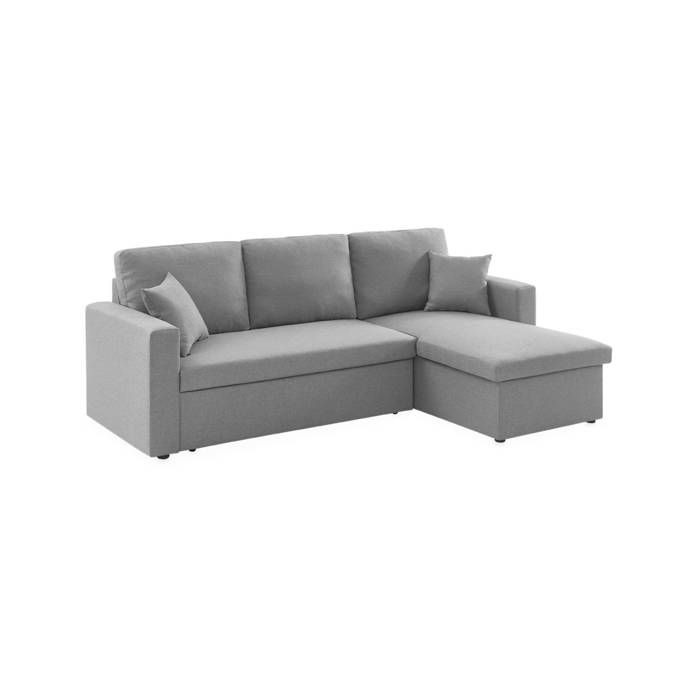 Canapé dangle SMILE convertible réversible compact 3 places en tissu gris clair. L 213.5 x P 136.5 x H 83cm. avec coffre de