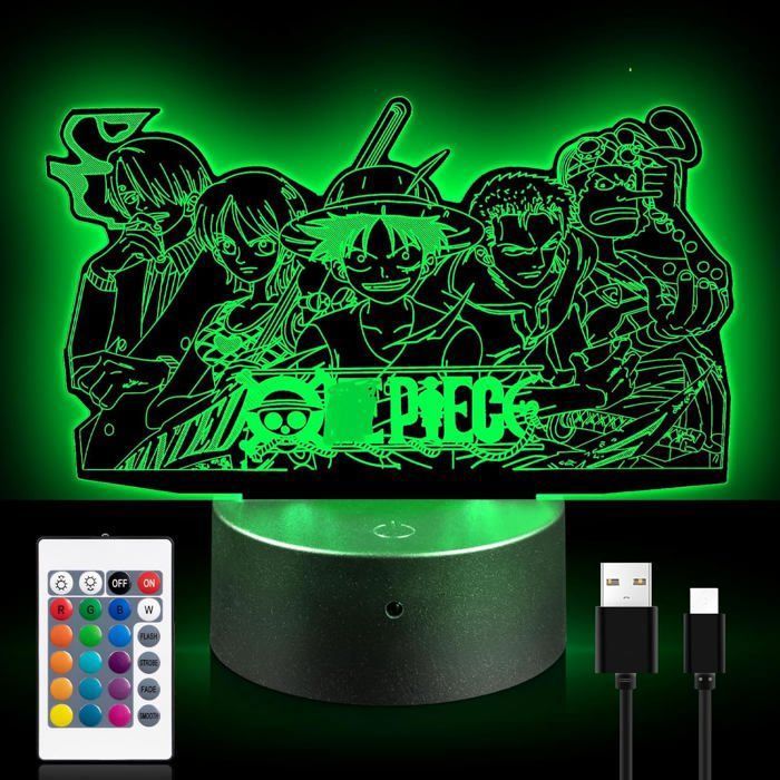 Lampe One Piece Veilleuse Enfant Lampe 3D avec Télécommande 16 Couleurs Optique Illusion Contrôle Tactile Chambre Chevet 16 couleurs