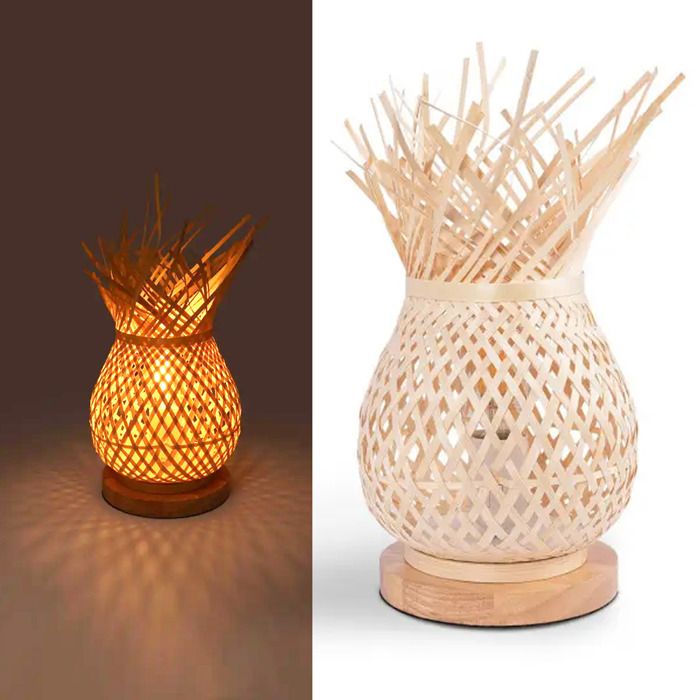 Lampe de table en osier avec base en bois ARANA E27
