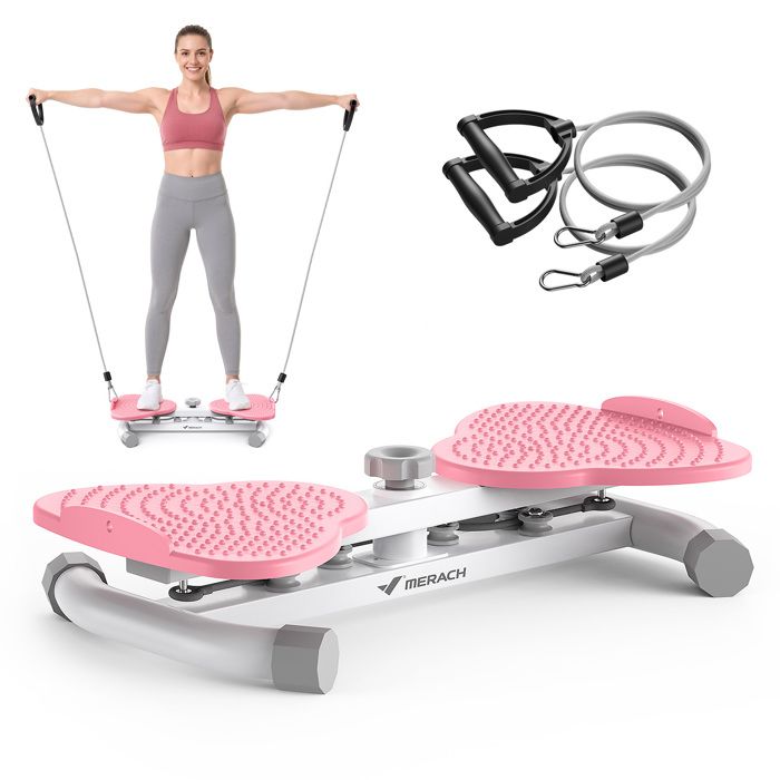 Plaque de torsion - MERACH - Twister abdominal+Bandes Élastiques de Résistance - Prise sécurisée - Max 136 kg - Silencieux - Blanc