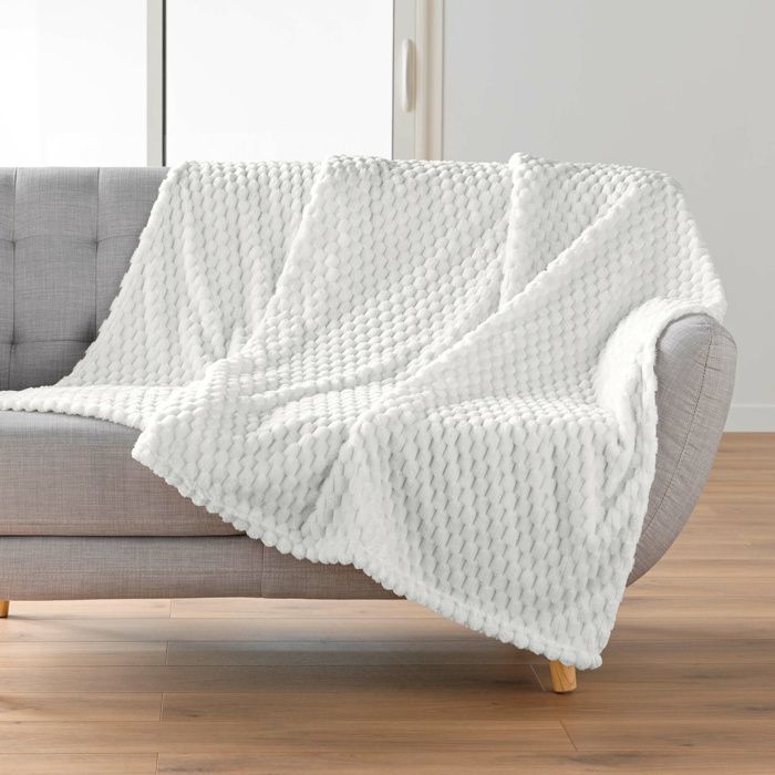 Plaid 125 x 150 cm Flanelle Mini Frosty Naturel - Relief mini bulles doux et chaud